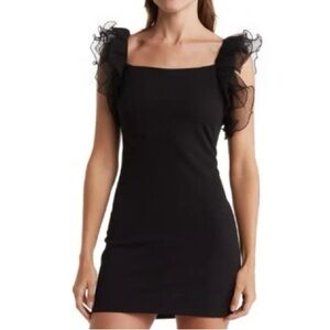Chic Black Ruffle Sleeve Mini Dress